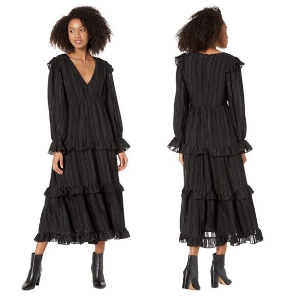 Nw Line & Dot Harlow Tiered Midi Dress M Ruffle V Neck Whimsigoth Witchy Cottage - Picture 3 of 11